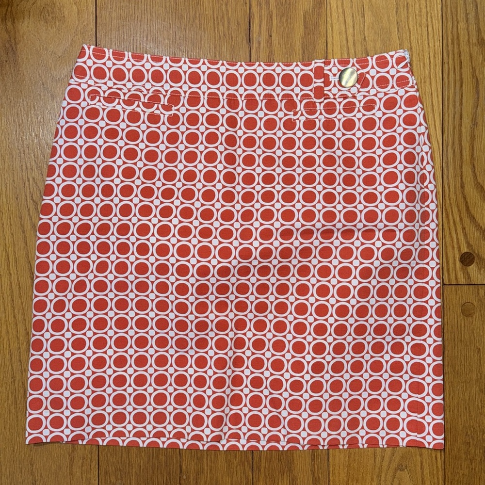 Ann Taylor Womens 12 Orange and White Geometric Skirt Side Zipper Lined